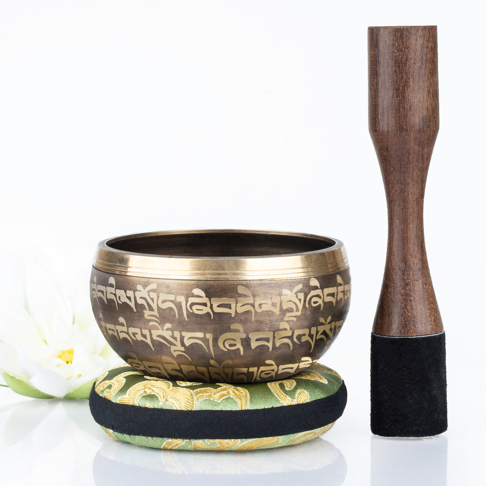 
                  
                    Brown Bowl with Black Pillow ~ Peace Pattern ~ Tibetan Singing Bowl Set Singing Bowl Silent Mind - Silent Mind
                  
                