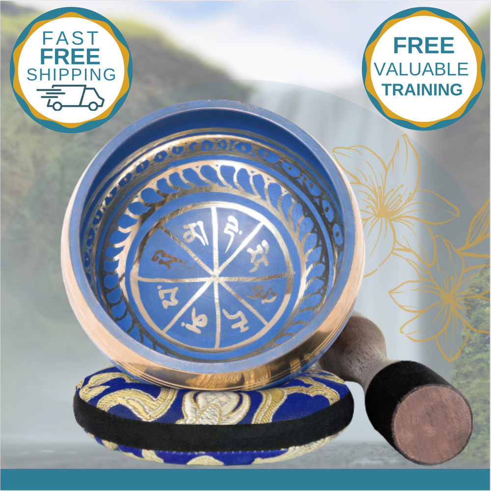 Blue Gratitude Bowl with Blue Pillow ~ Tibetan Singing Bowl Set singing bowl Silent Mind - Silent Mind