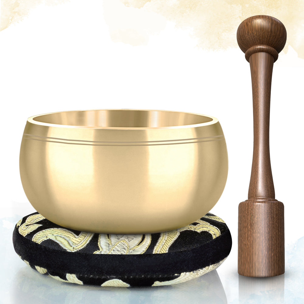 Original Polished Bronze Bowl with Black Pillow ~ Tibetan Singing Bowl Set