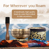 Golden Serenity Tibetan Singing Bowl Set – Handcrafted Sound Bowl with Decorative Storage Box