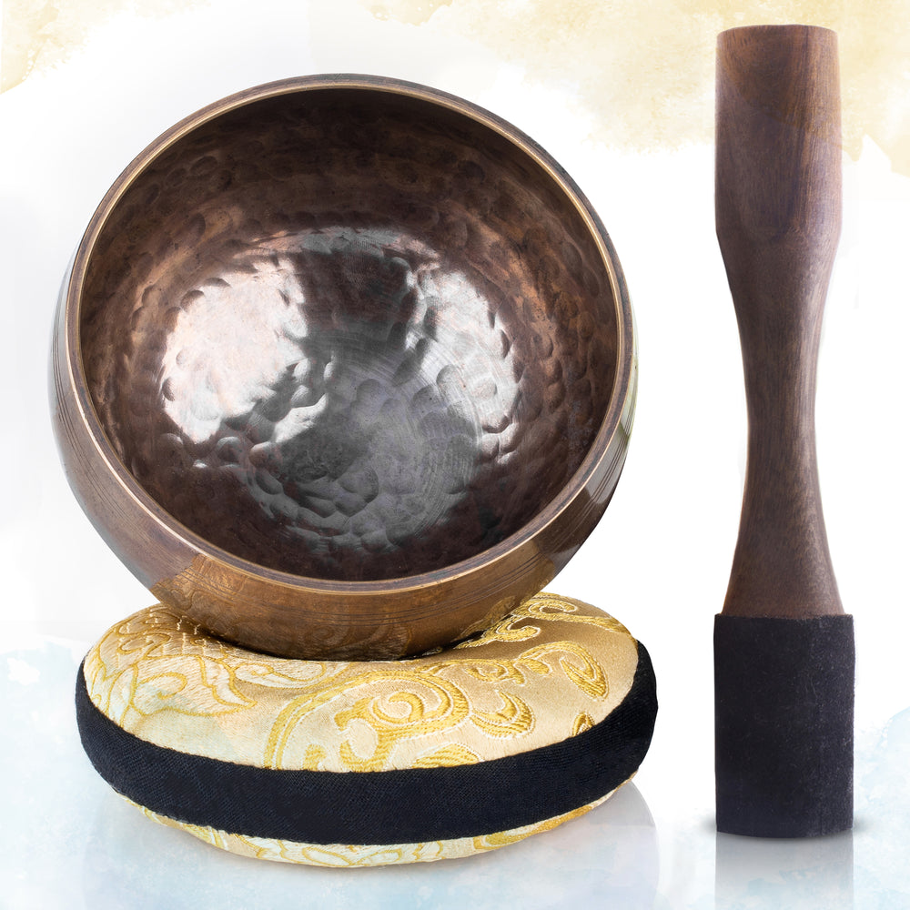 Brown Glossy Bowl with Black Pillow ~ Simplicity Pattern Beaten ~ Tibetan Singing Bowl Set