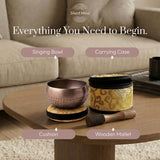Everything you need to begin: the Polished Harmony bowl, cushion, wooden striker and carry case