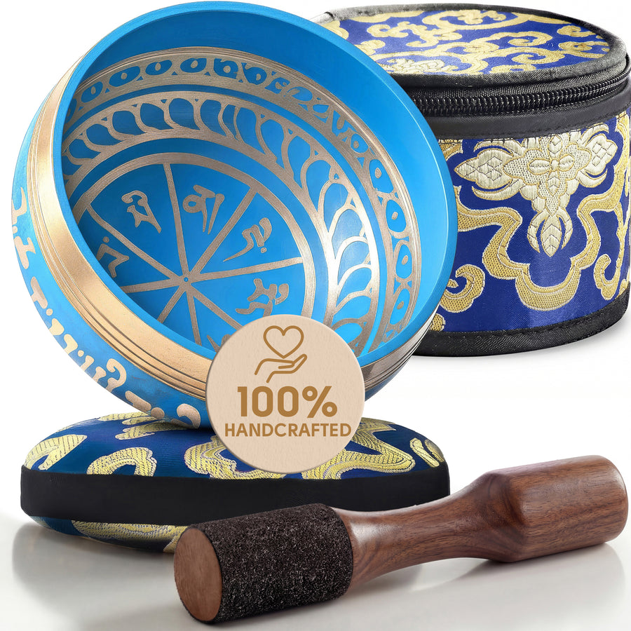Tranquil Aura Tibetan singing bowl with its cushion, wooden striker and carry case
