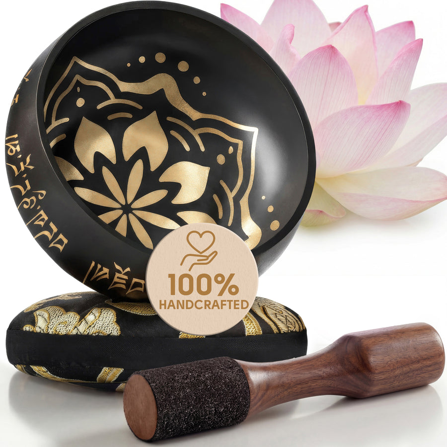 Celestial Harmony Tibetan singing bowl with its cushion and wooden striker