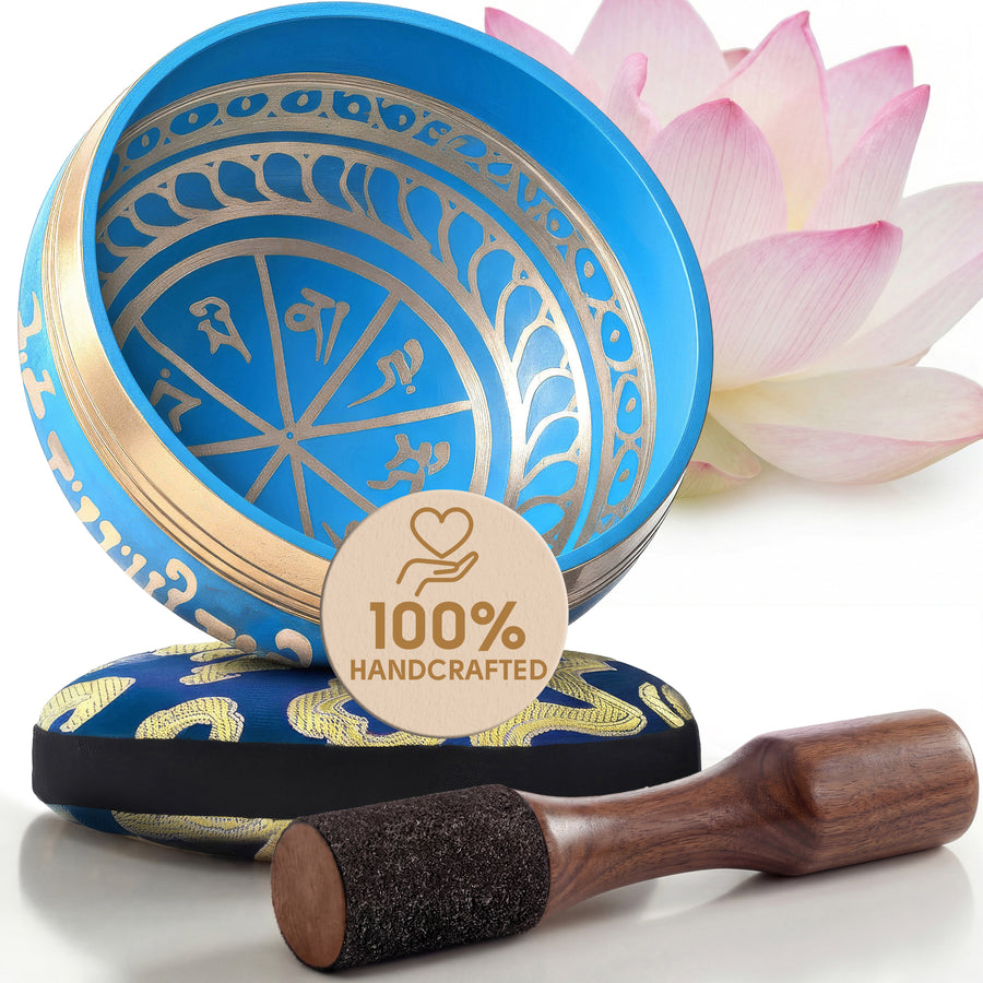 Tranquil Aura Tibetan singing bowl with its cushion and wooden striker
