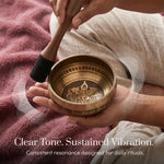 Golden Serenity singing bowl being played: clear tone, sustained vibration