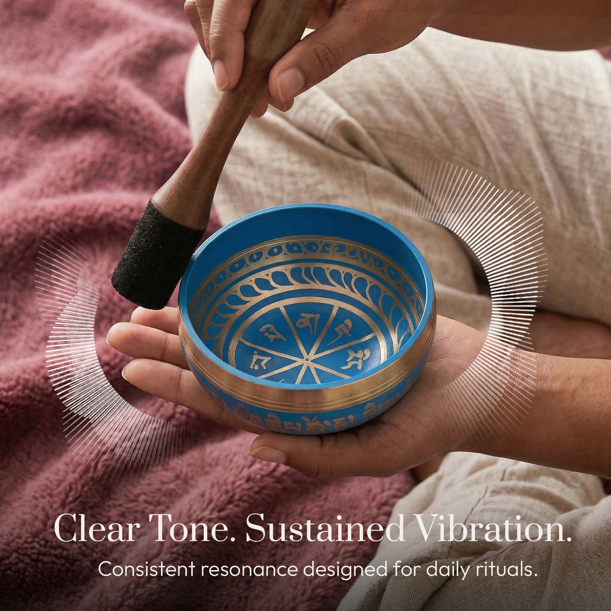 Tranquil Aura singing bowl being played: clear tone, sustained vibration