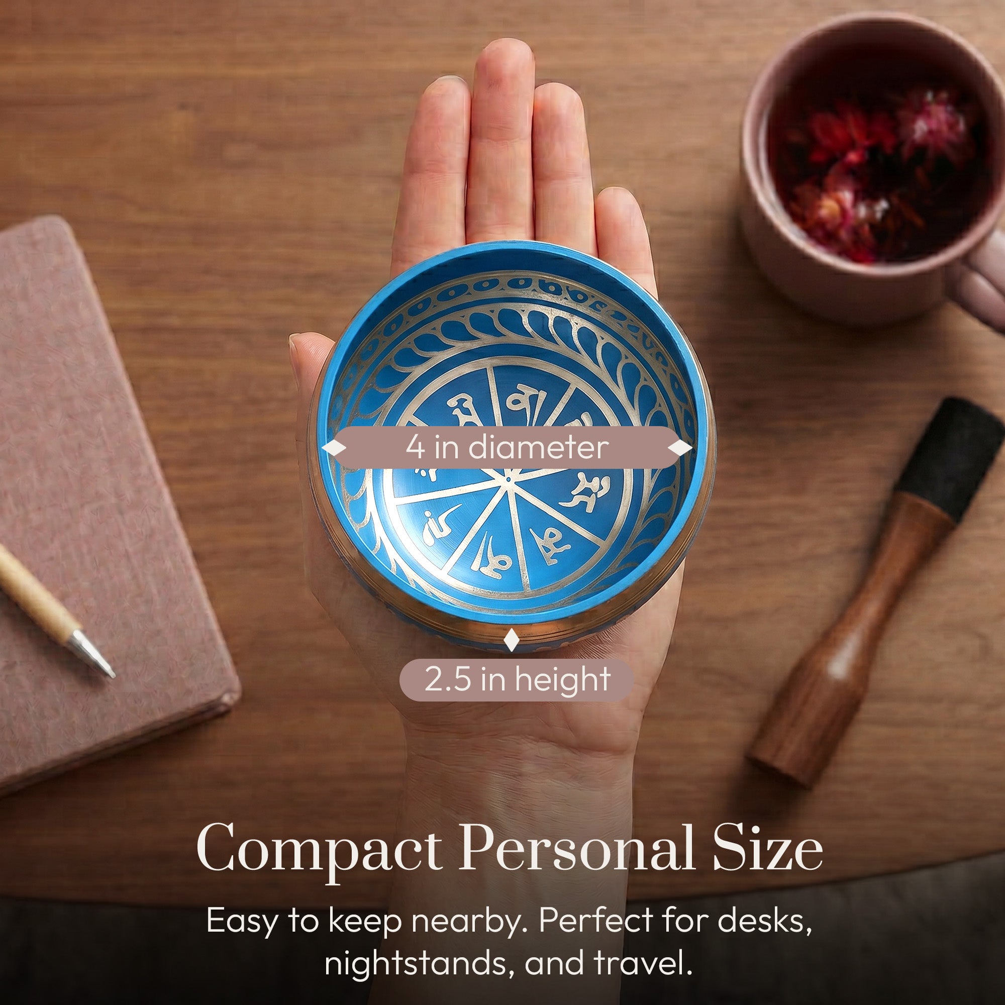 Size of the Tranquil Aura singing bowl held in the hand