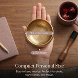 Size of the Golden Stillness singing bowl held in the hand