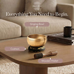 Everything you need to begin: the Golden Stillness bowl, cushion and wooden striker