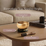 Everything you need to begin: the Golden Stillness bowl, cushion and wooden striker