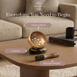 Everything you need to begin: the Golden Harmony bowl, cushion and wooden striker