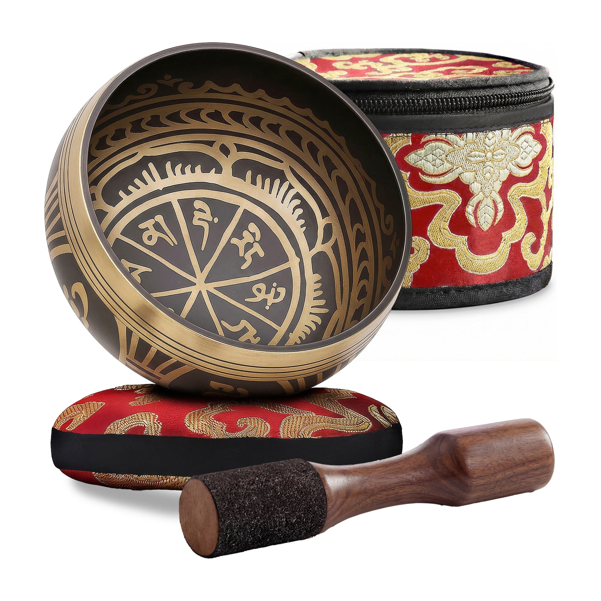 Antique Resonance Tibetan Singing Bowl set: bowl, striker, cushion and carry case