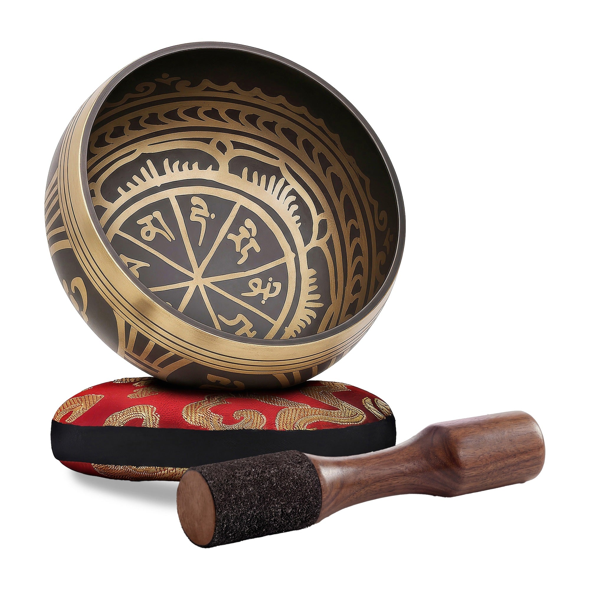 Antique Resonance Tibetan Singing Bowl with wooden striker and cushion
