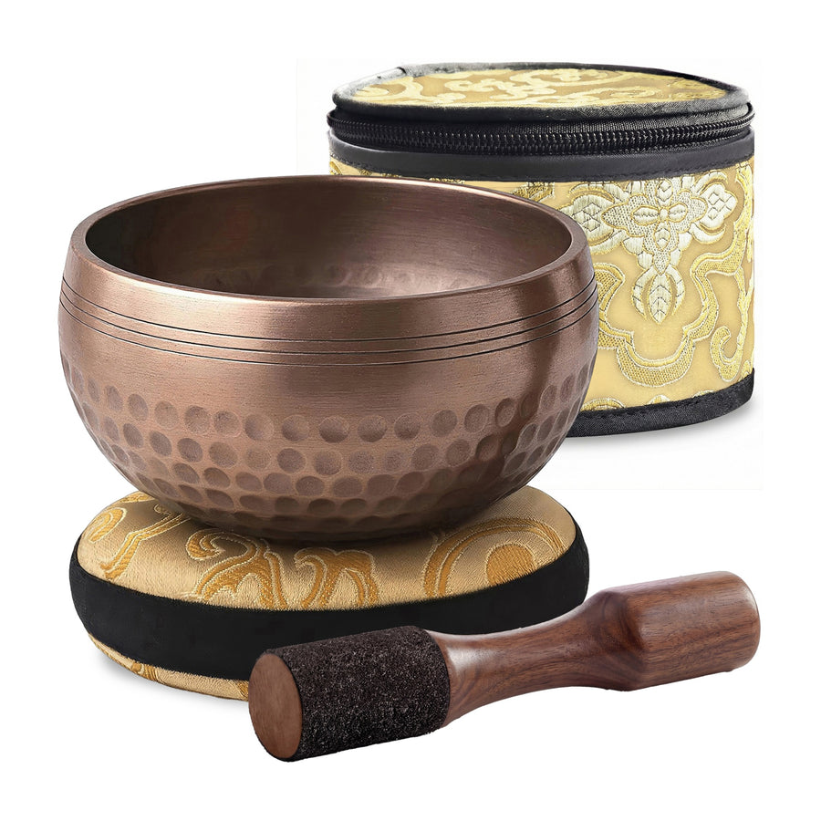 Polished Harmony Tibetan Singing Bowl set: bowl, striker, cushion and carry case