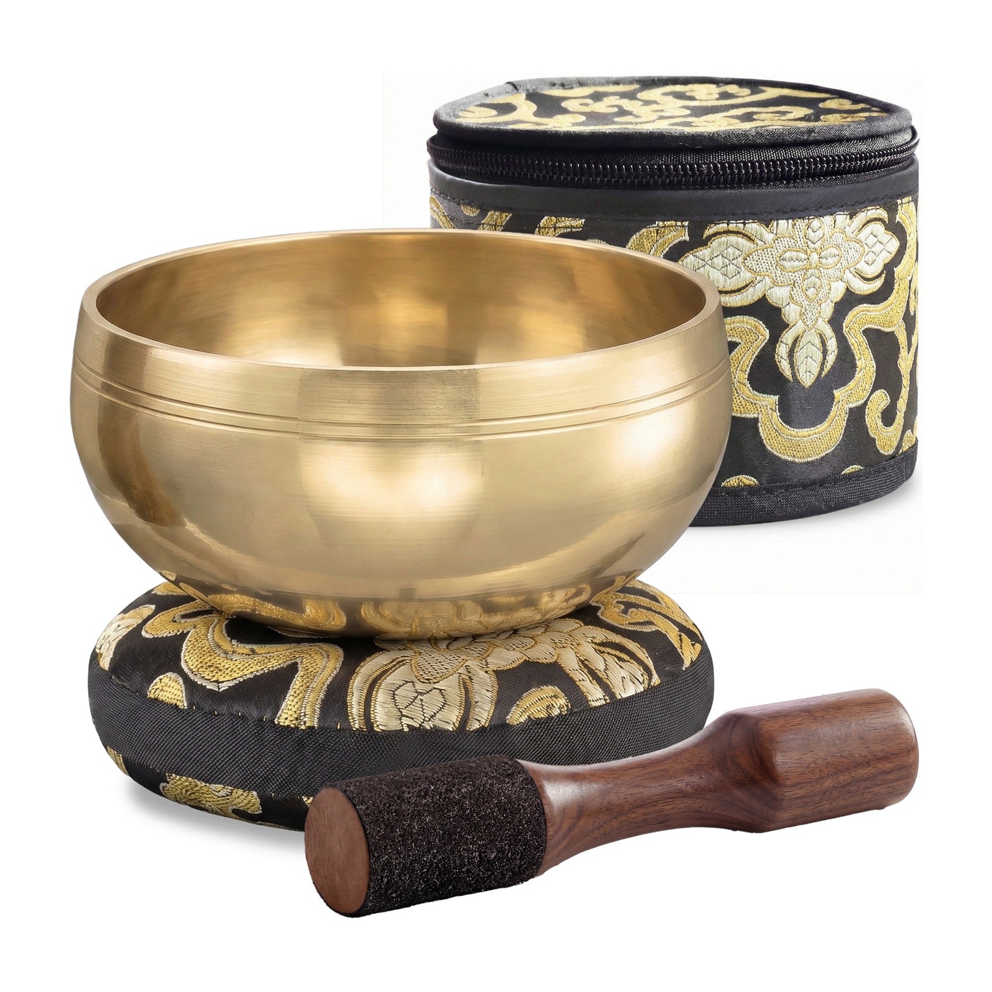 Golden Clarity Tibetan Singing Bowl set: bowl, striker, cushion and carry case