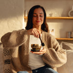 Golden Serenity singing bowl in a calm moment at home