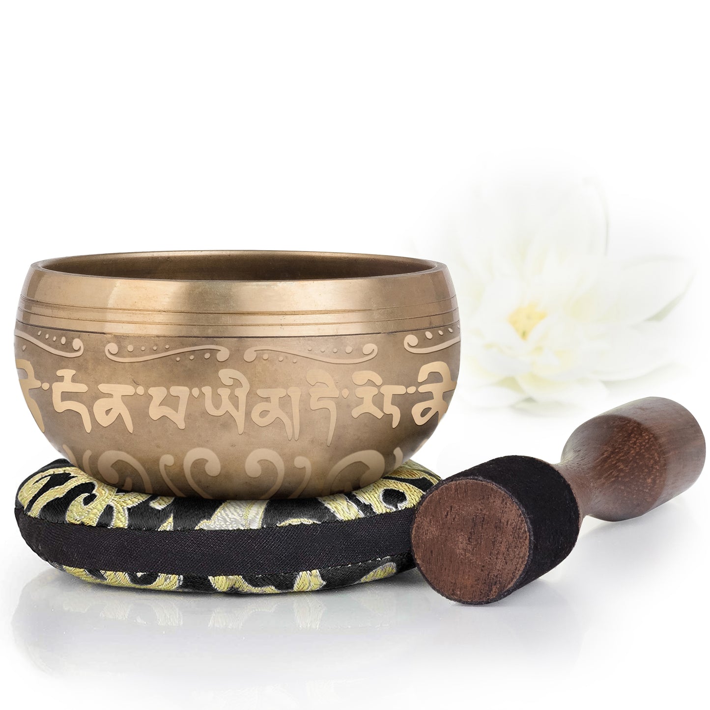 
                  
                    Golden Bowl with Black Pillow ~ Love Pattern ~ Tibetan Singing Bowl Set Singing Bowl Silent Mind - Silent Mind
                  
                