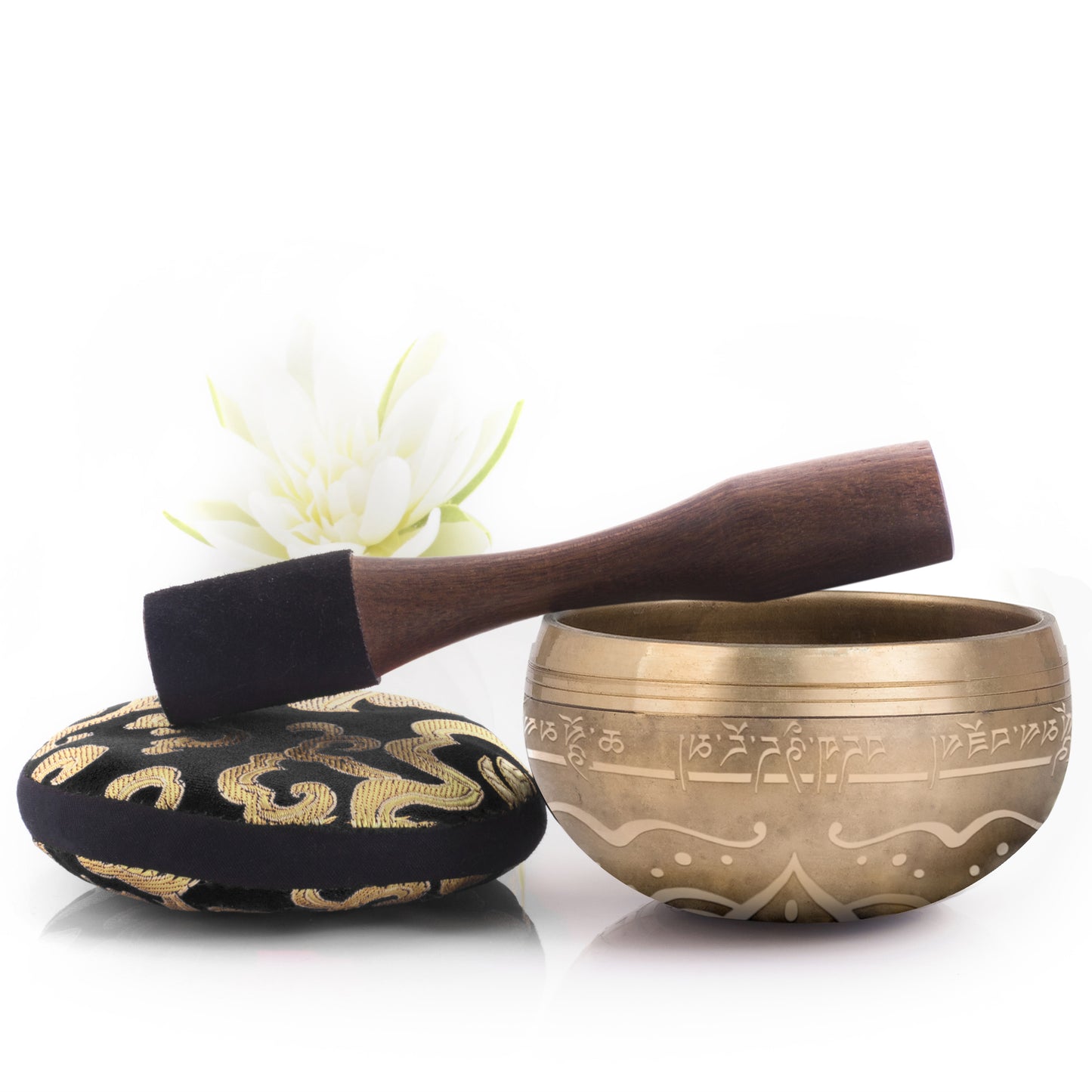 
                  
                    Golden Bowl with Black Pillow ~ Bliss Pattern ~ Tibetan Singing Bowl Set Singing Bowl Silent Mind - Silent Mind
                  
                