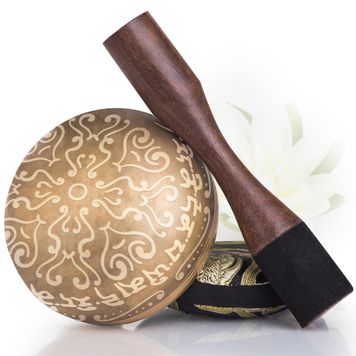 
                  
                    Golden Bowl with Black Pillow ~ Love Pattern ~ Tibetan Singing Bowl Set Singing Bowl Silent Mind - Silent Mind
                  
                