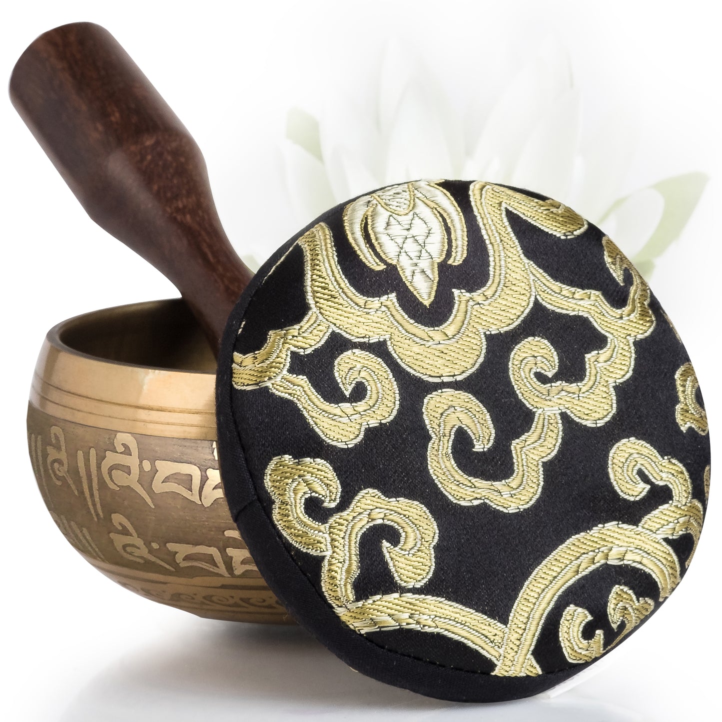 
                  
                    Golden Peace Mantra Bowl with Black Pillow ~ Tibetan Singing Bowl Set Singing Bowl Silent Mind - Silent Mind
                  
                