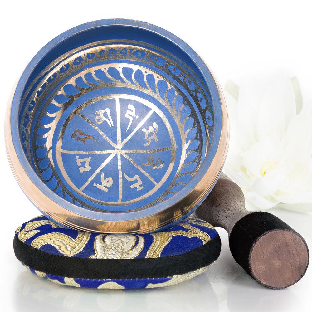 Blue Gratitude Bowl with Blue Pillow ~ Tibetan Singing Bowl Set