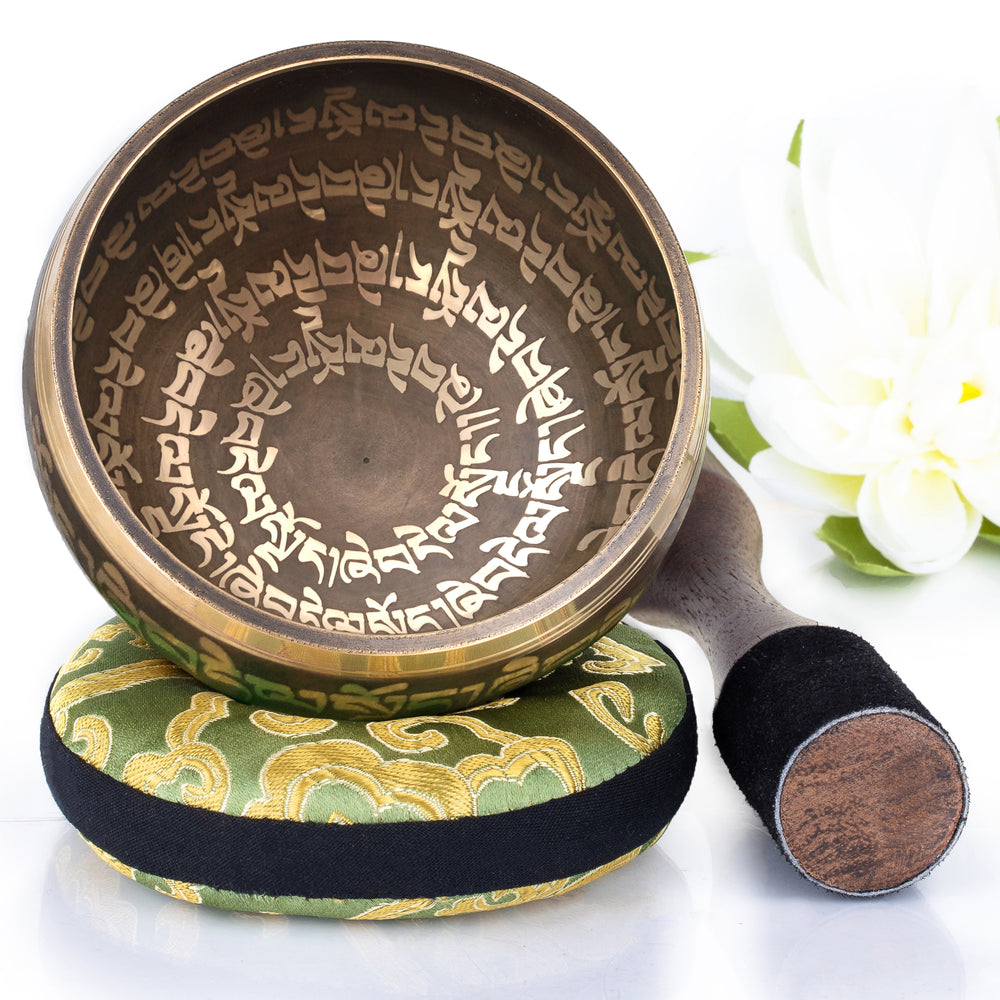 
                  
                    Brown Bowl with Black Pillow ~ Peace Pattern ~ Tibetan Singing Bowl Set
                  
                