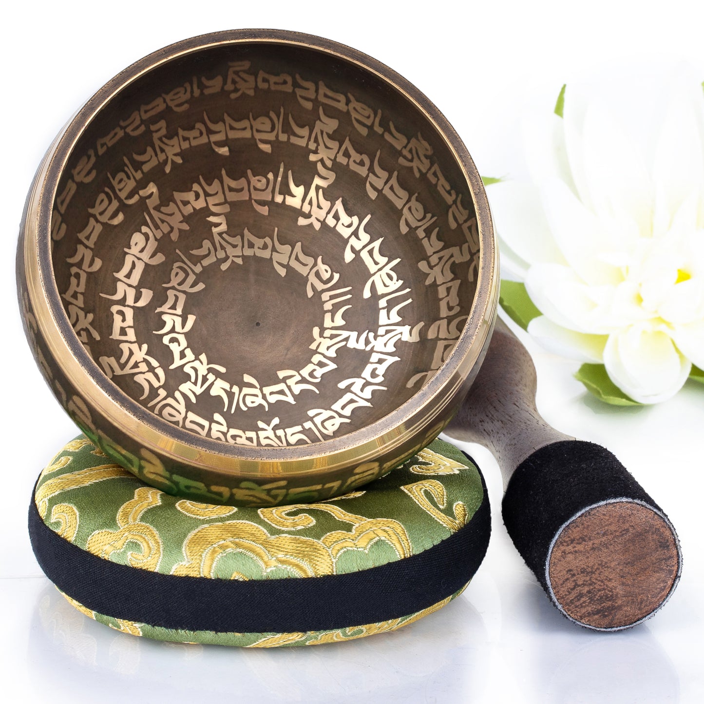 
                  
                    Brown Bowl with Black Pillow ~ Peace Pattern ~ Tibetan Singing Bowl Set
                  
                