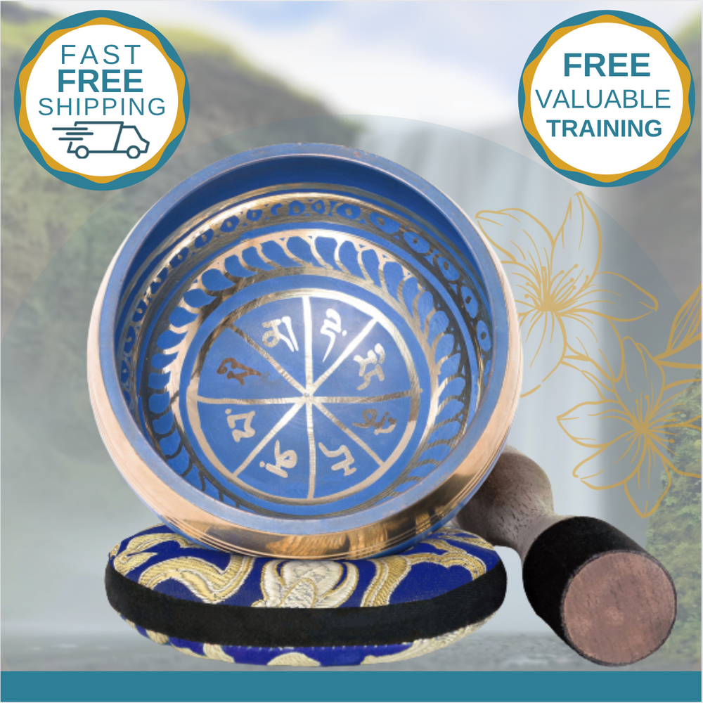 
                  
                    Blue Gratitude Bowl with Blue Pillow ~ Tibetan Singing Bowl Set singing bowl Silent Mind - Silent Mind
                  
                