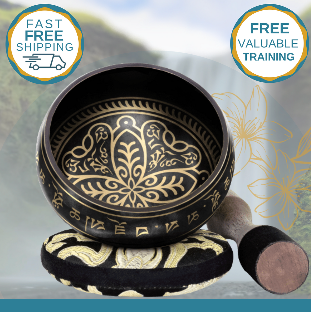 Spring Renewal Bowl ~ Black Bowl with Black Pillow ~ Tibetan Singing Bowl Set Singing Bowl Silent Mind - Silent Mind