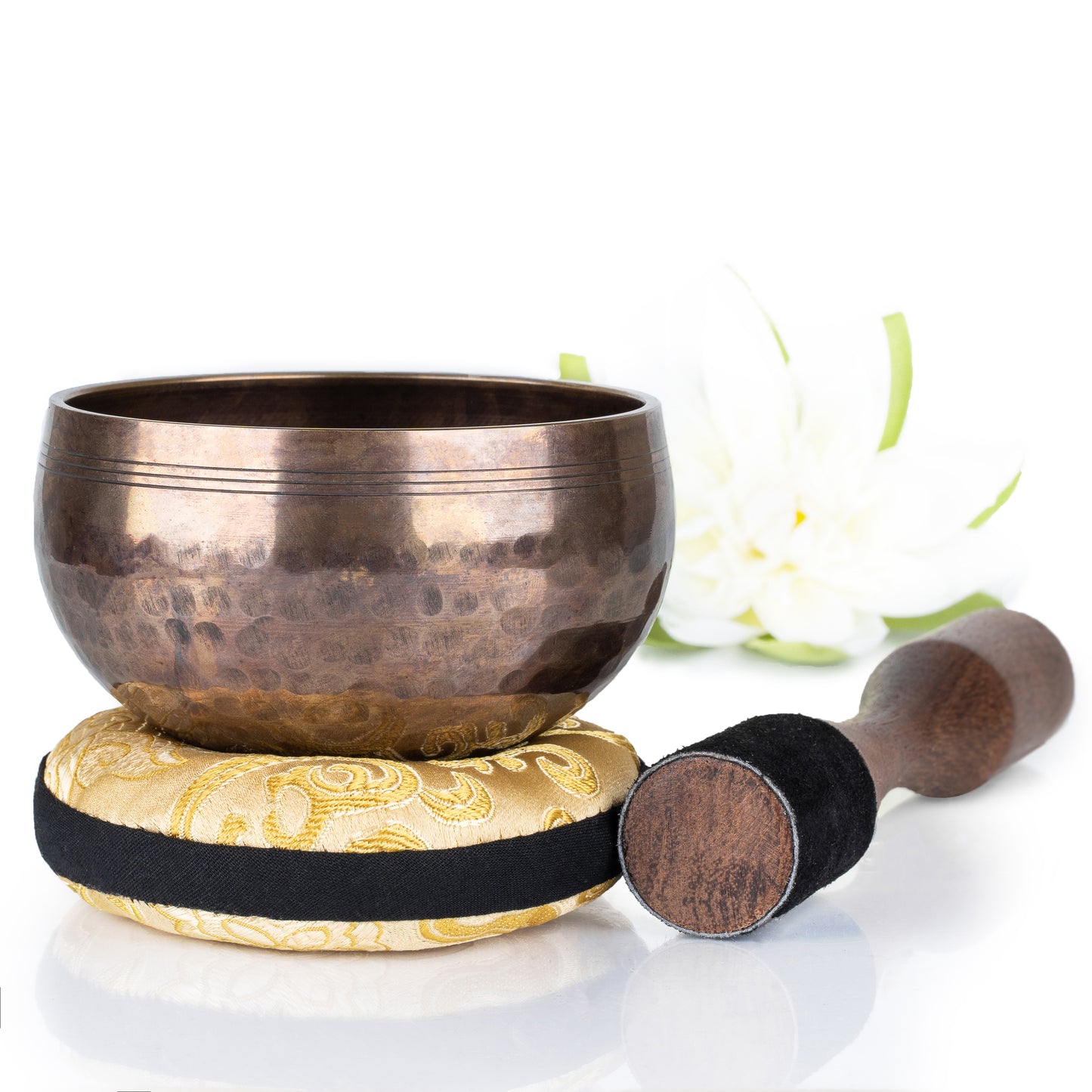 
                  
                    Brown Glossy Bowl with Black Pillow ~ Simplicity Pattern Beaten ~ Tibetan Singing Bowl Set
                  
                