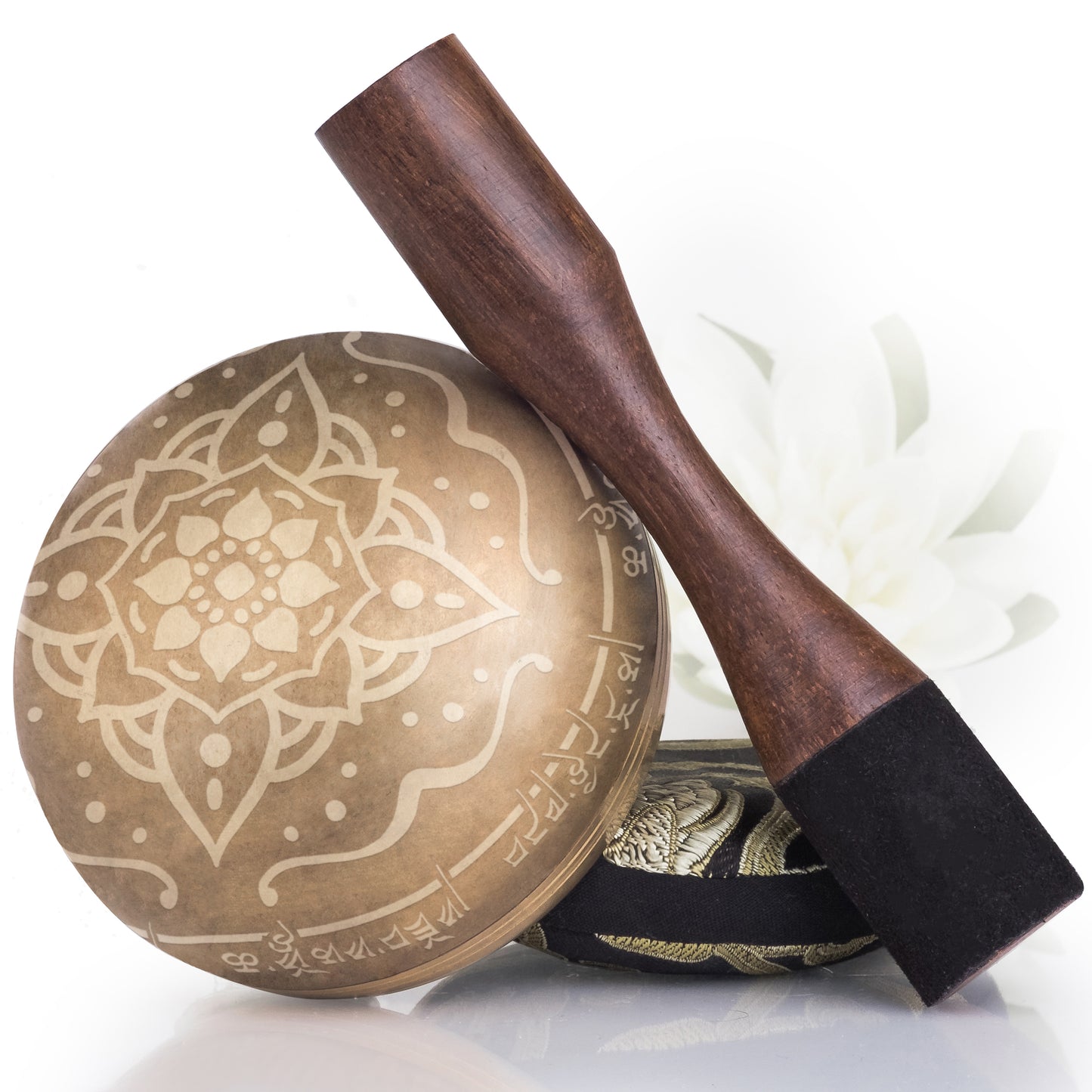 
                  
                    Golden Bowl with Black Pillow ~ Bliss Pattern ~ Tibetan Singing Bowl Set Singing Bowl Silent Mind - Silent Mind
                  
                